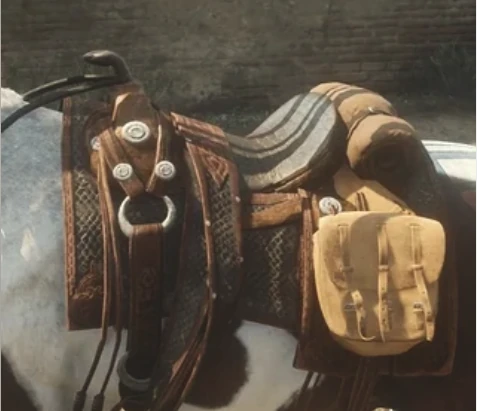 罠師にヘビの皮(最良)x10を売却して「ガラガラヘビ皮のヴァケーロ鞍」を作成のうえ装備しておく(馬のステータス大幅UP)